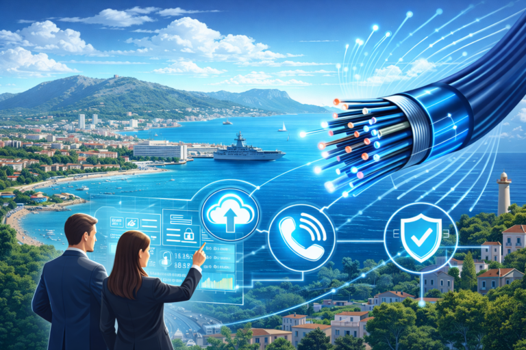 Illustration de la fibre optique professionnelle pour les entreprises à Toulon et Hyères, symbole de performance et de très haut débit