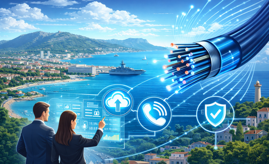 Illustration de la fibre optique professionnelle pour les entreprises à Toulon et Hyères, symbole de performance et de très haut débit