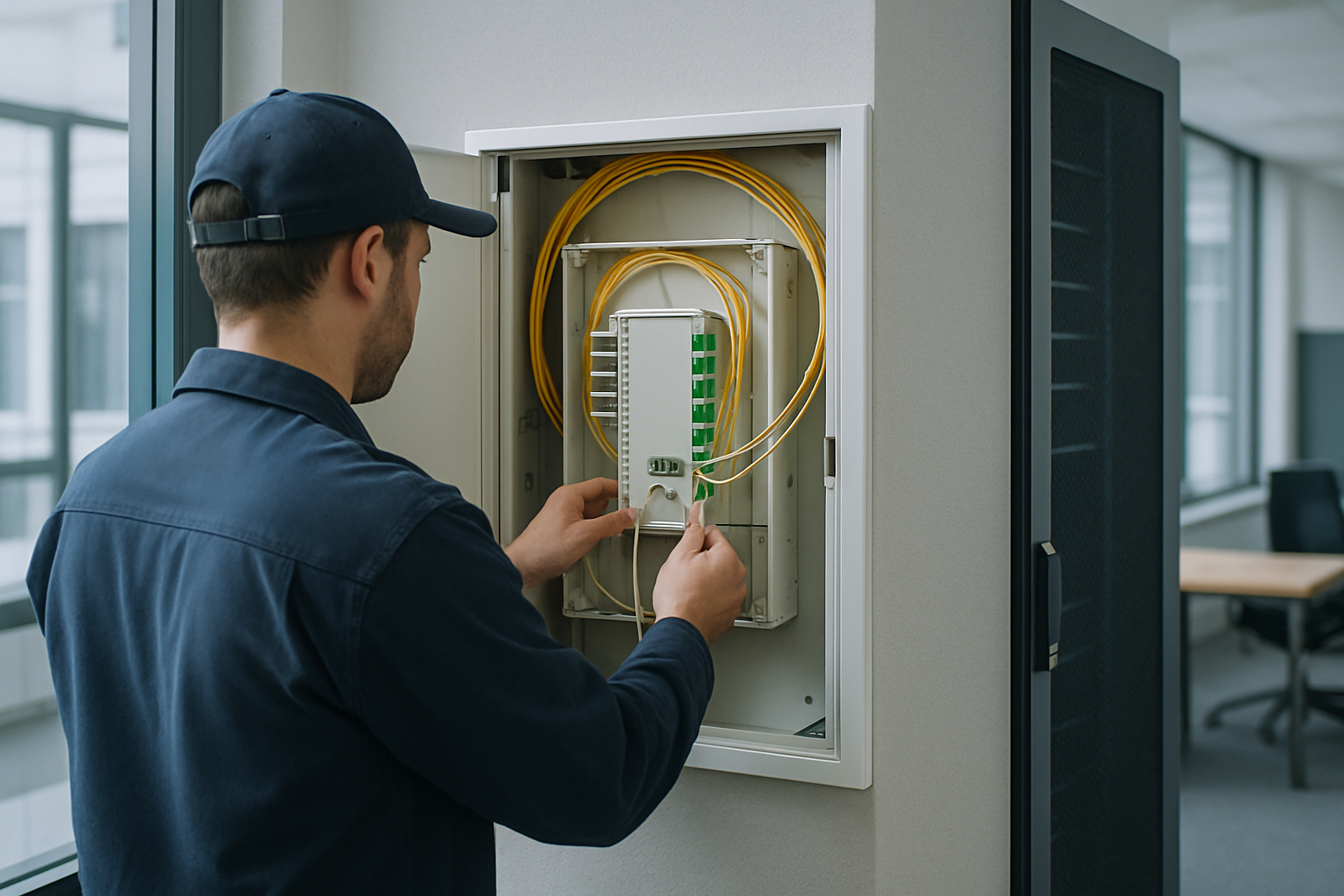 Installation d'un boîtier de raccordement fibre optique dans un local professionnel
