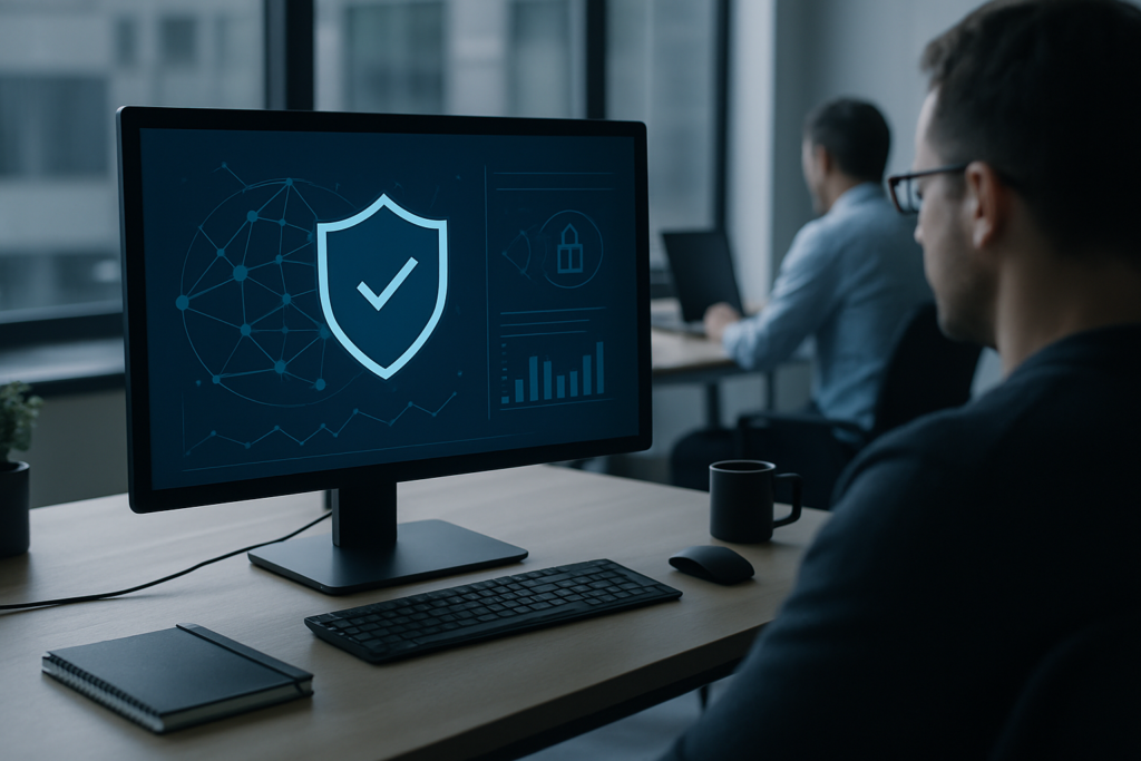 Tableau de bord de cybersécurité illustrant la mise en conformité NIS2 PME 2026 dans une entreprise