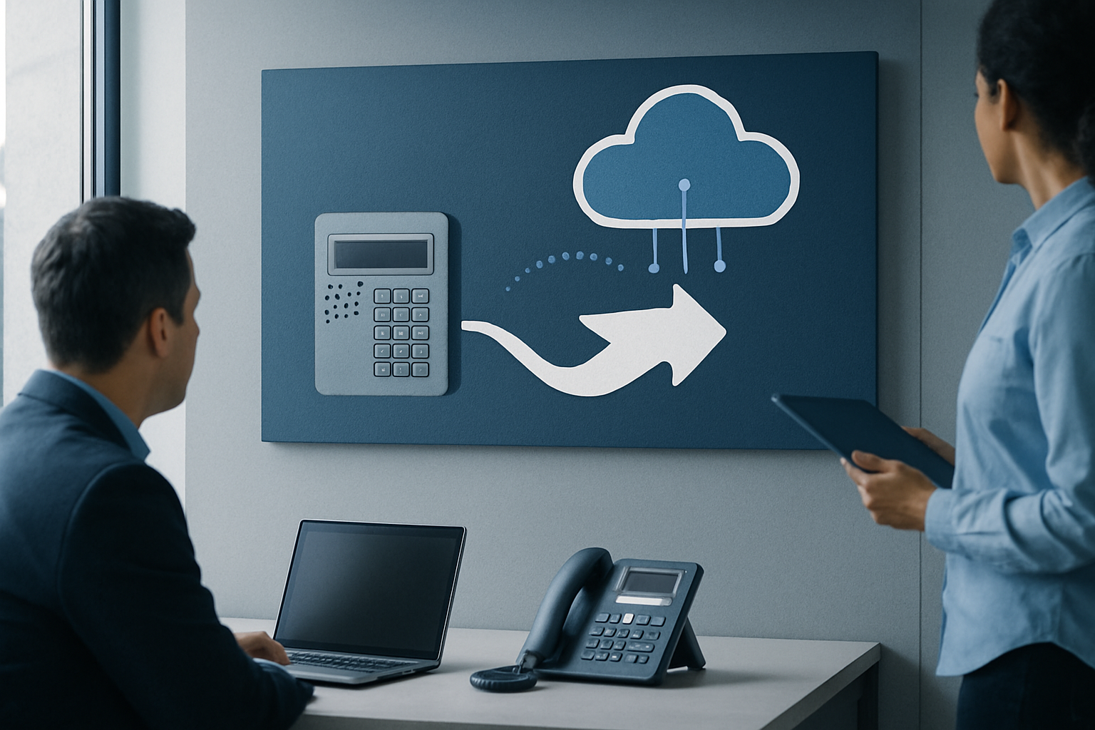Illustration symbolisant la migration d'une entreprise vers la téléphonie IP